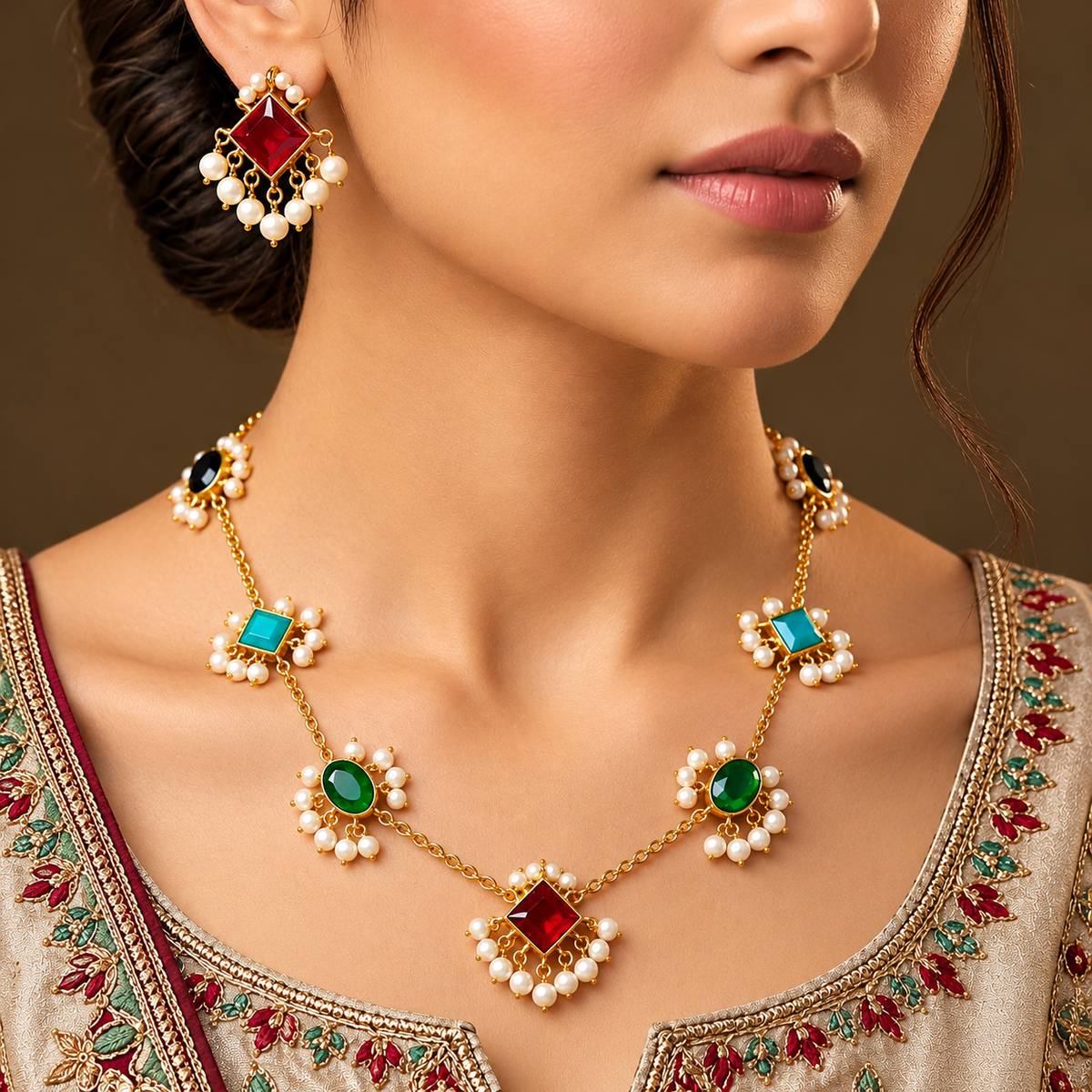 Imported Zircon Gold Plated Multicolor Mala Set