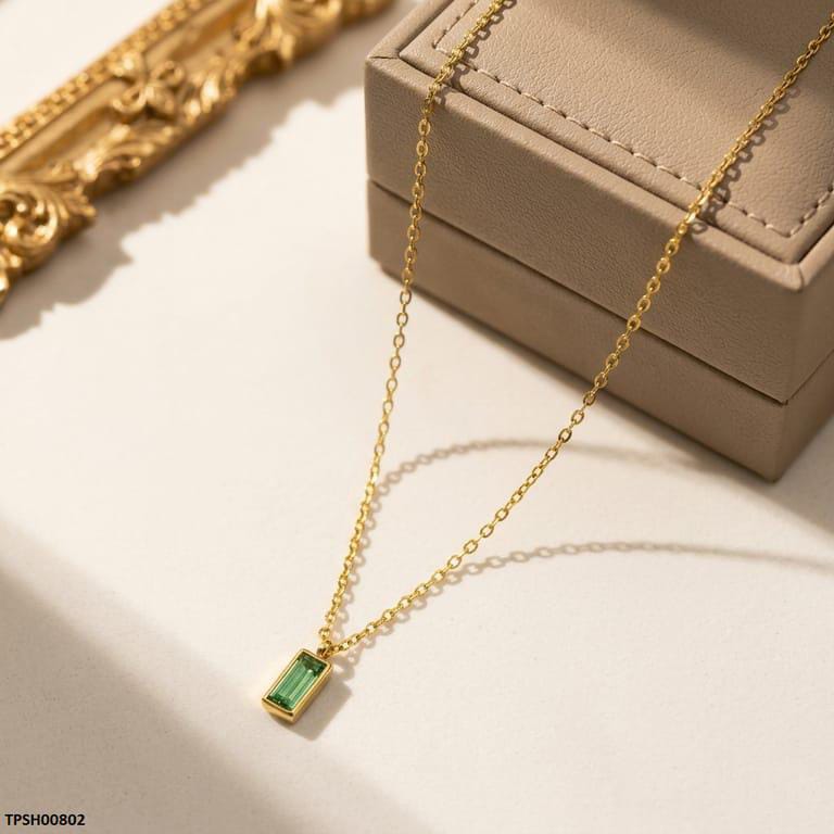 Stainless Steel Rectangle Drop Pendant Necklace – Gold Plated Hoop Chain