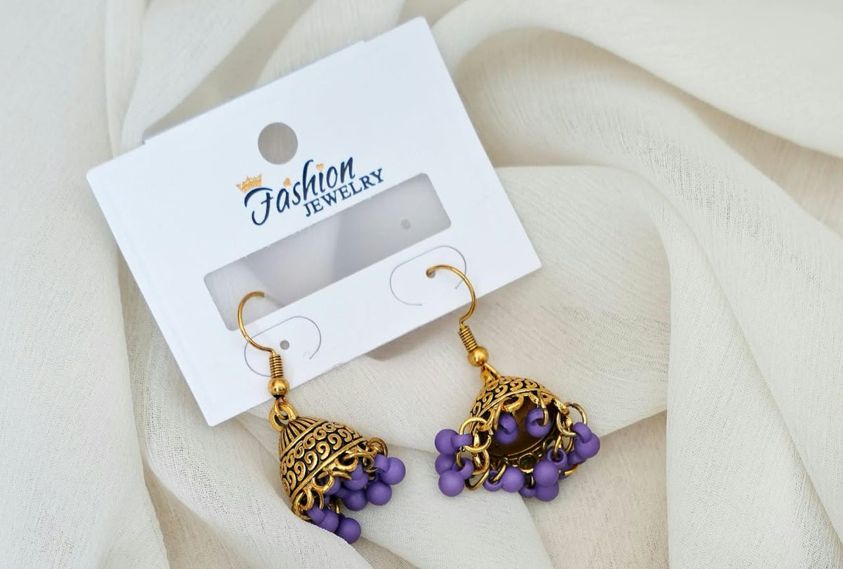 Traditional Jhumka Earrings with Colorful Beaded Drops
