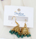 Traditional Jhumka Earrings with Colorful Beaded Drops