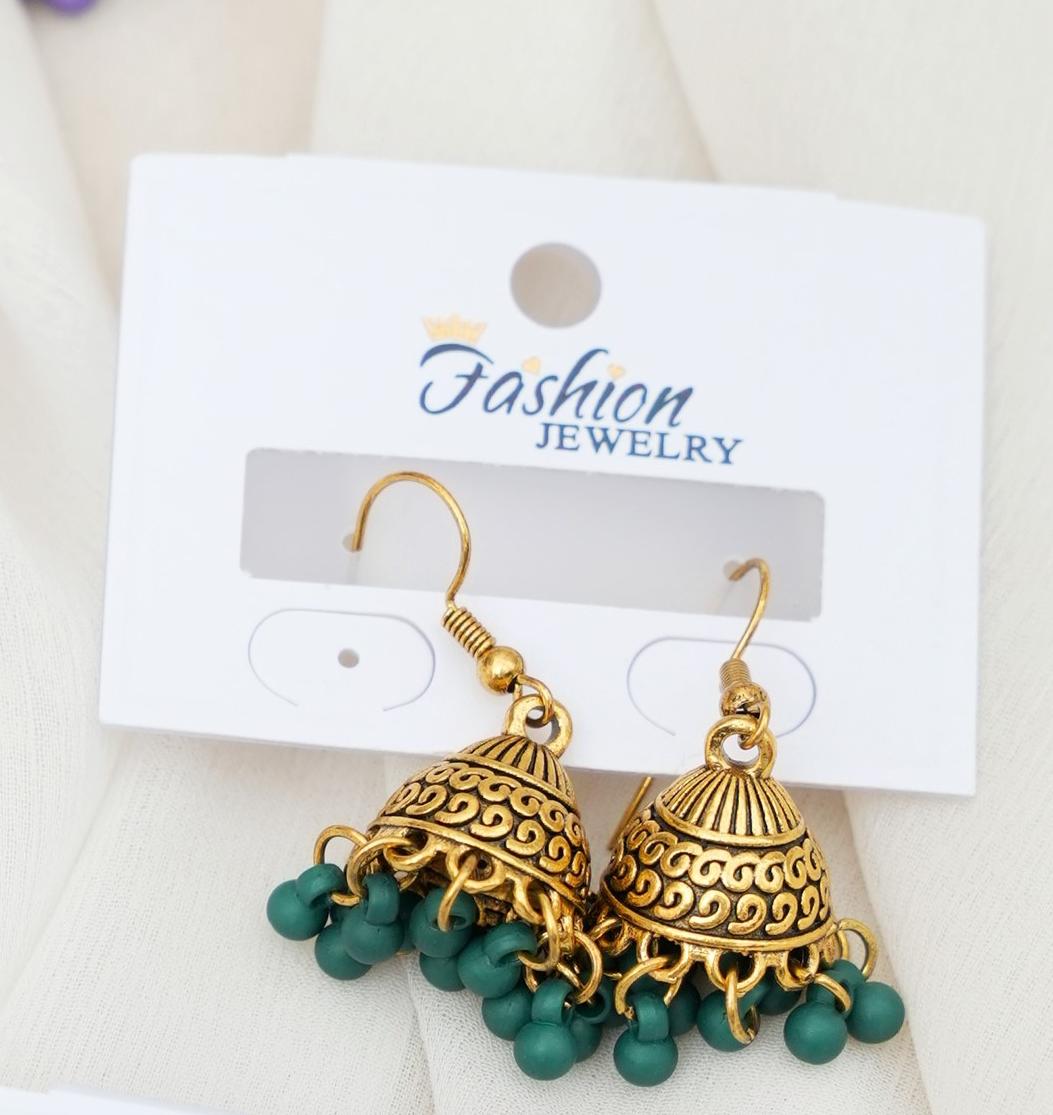 Traditional Jhumka Earrings with Colorful Beaded Drops